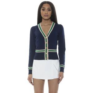 ALEXIA ADMOR Savannah Cardigan in Navy Women's T533 Size L NWT